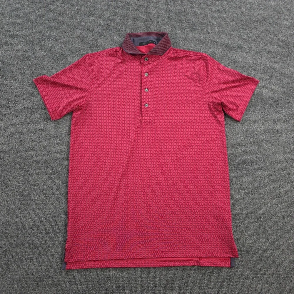 Greyson Polo Shirt Mens Small Red Geometric Print Golf Performance Stretch Prep